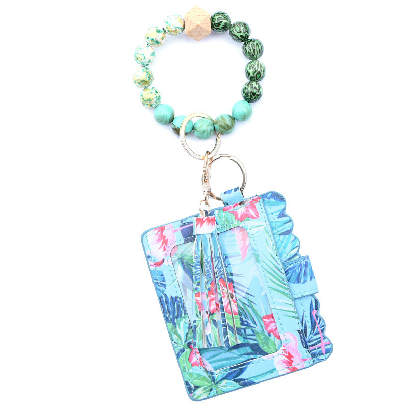 Wholesale Colorful Beads PU Leopard Snake Print Coin Purse Keychain